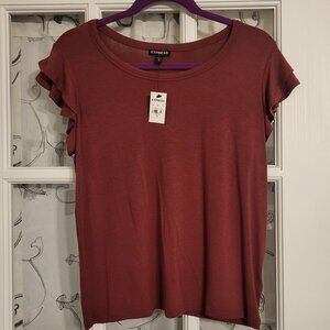 Women's Express Ruffled Cap Sleeve Tee- Medium